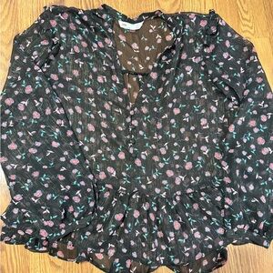 Zara Black Floral Sheer Blouse